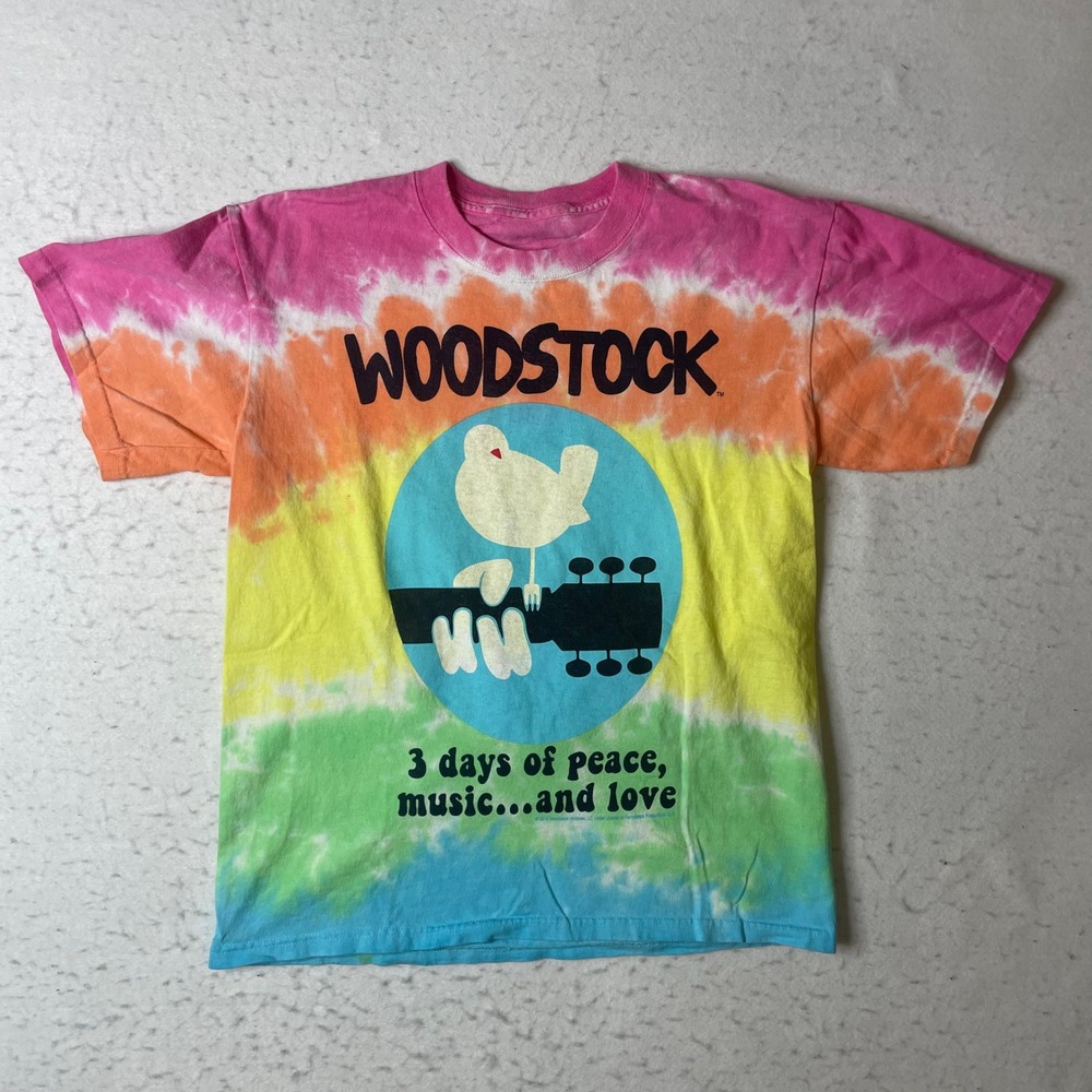 Liquid Blue Woodstock Tie Dye‎ T Shirt Small Rainbow 3 Days of Peace Music Love